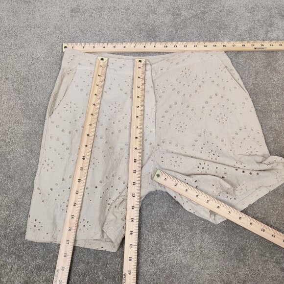 Modai Women's NEW Shorts Size L Beige Cotton Lined Eyelet Resortwear Lightweight - Picture 7 of 10